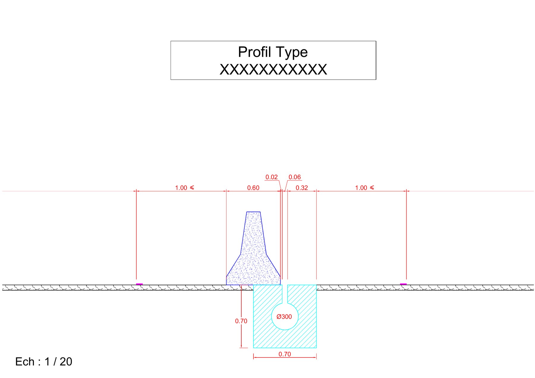 Standard section of a slotted drain created in AutoCAD