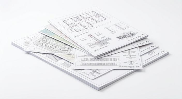 Pile de plans techniques imprimés
